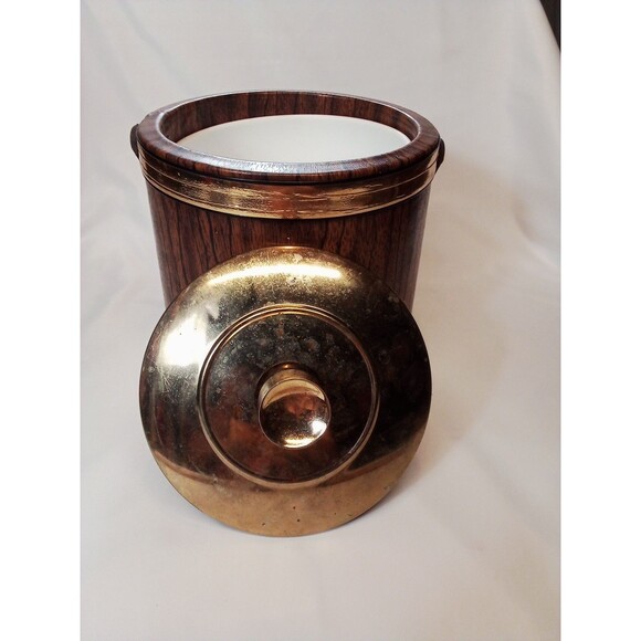 Shelton Ware NYC Vintage Wood Look Gold Trim Ice Bucket Needs TLC Worn - Picture 5 of 16